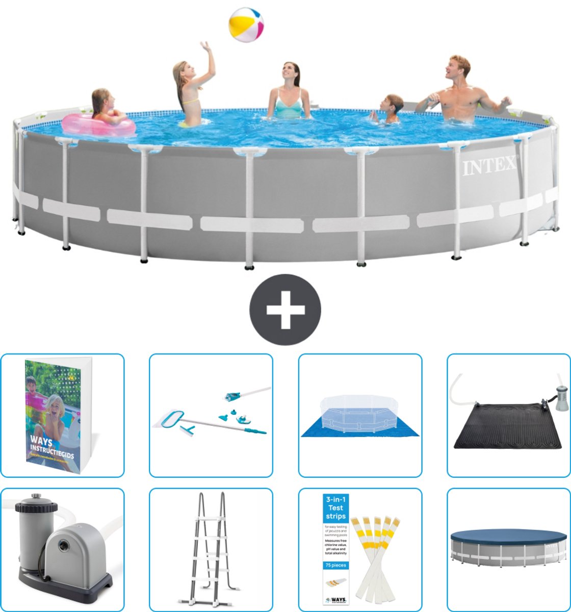 Intex Rond Prism Frame Zwembad - 548 x 122 cm - Grijs - Inclusief Pomp - Ladder - Grondzeil - Afdekzeil - Schoonmaakset - Solar Mat - 9-delig