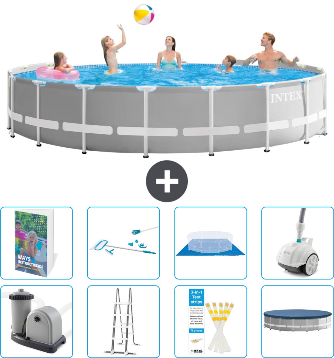 Intex Rond Prism Frame Zwembad - 548 x 122 cm - Grijs - Inclusief Pomp - Ladder - Grondzeil - Afdekzeil - Schoonmaakset - Stofzuiger - 9-delig
