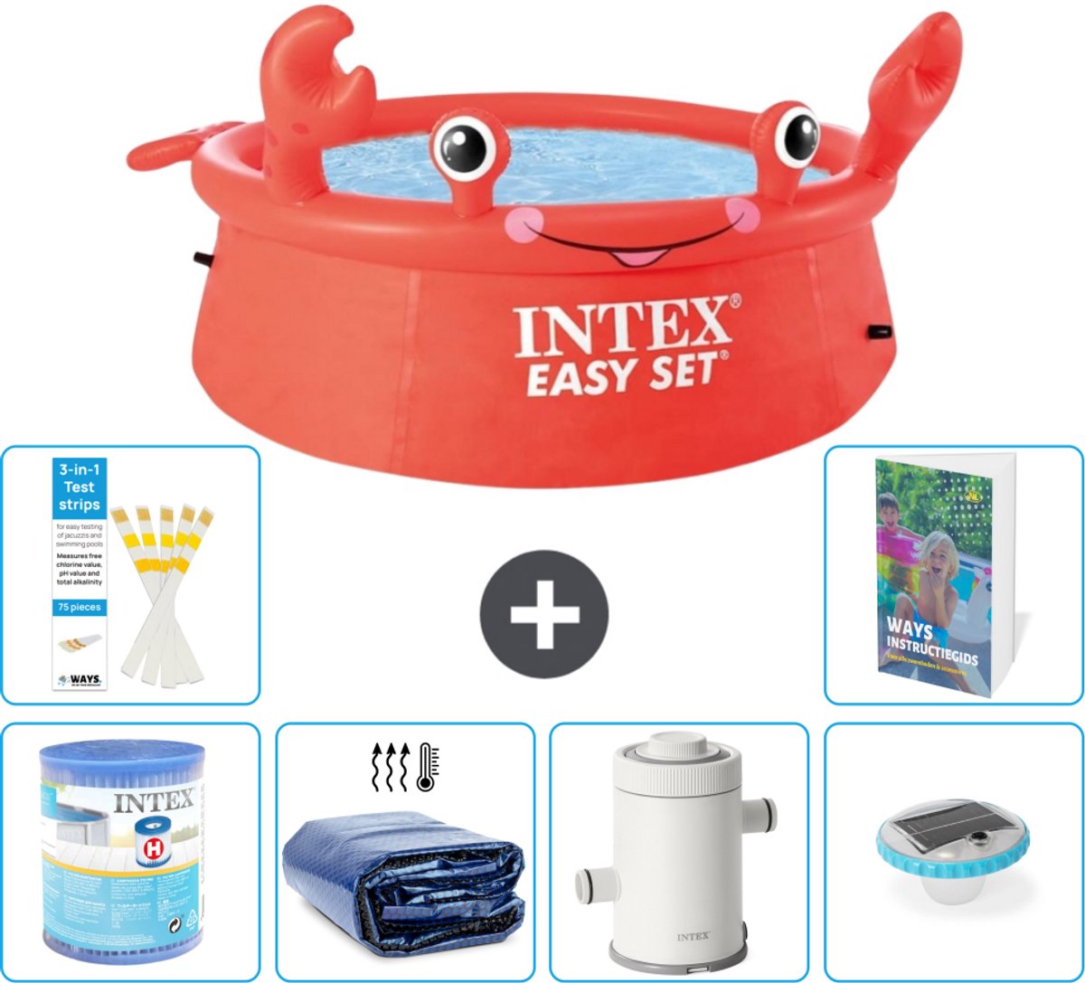 Intex Rond Opblaasbaar Easy Set Zwembad - 183 x 51 cm - Rood - Krab - Inclusief Filter - Solarzeil - Zwembadfilterpomp - Verlichting - 7-delig
