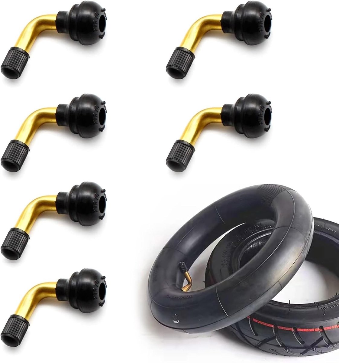 Set van 6 tubeless ventielen voor motorfietsen en auto's, messing hoekventielen 90°, geschikt voor elektrische voertuigen en bandenonderhoud