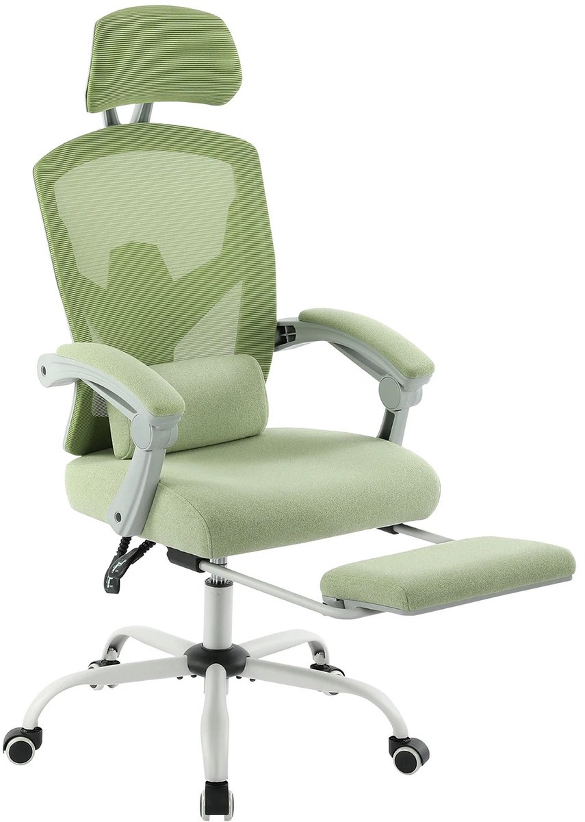 G&G bureaustoel - Gamestoel - Ergonomisch - Volwassenen - Kantelbaar - Draaibaar - Lendekussens - Hoogte verstelbaar - Lime