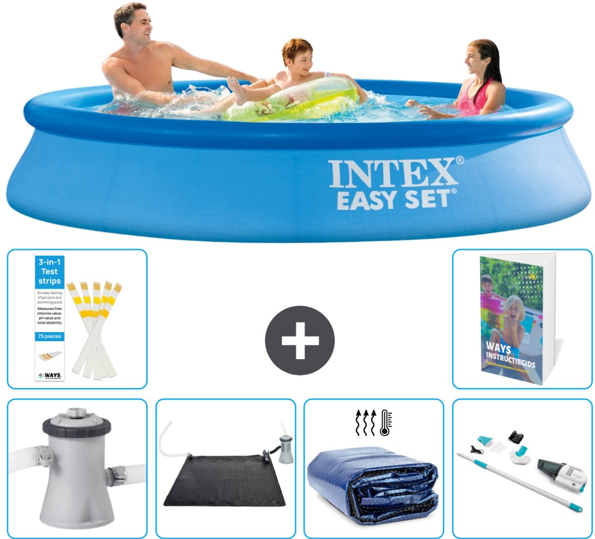 Intex Rond Opblaasbaar Easy Set Zwembad - 305 x 61 cm - Blauw - Inclusief Pomp - Solar Mat - Solarzeil - Stofzuiger - 7-delig