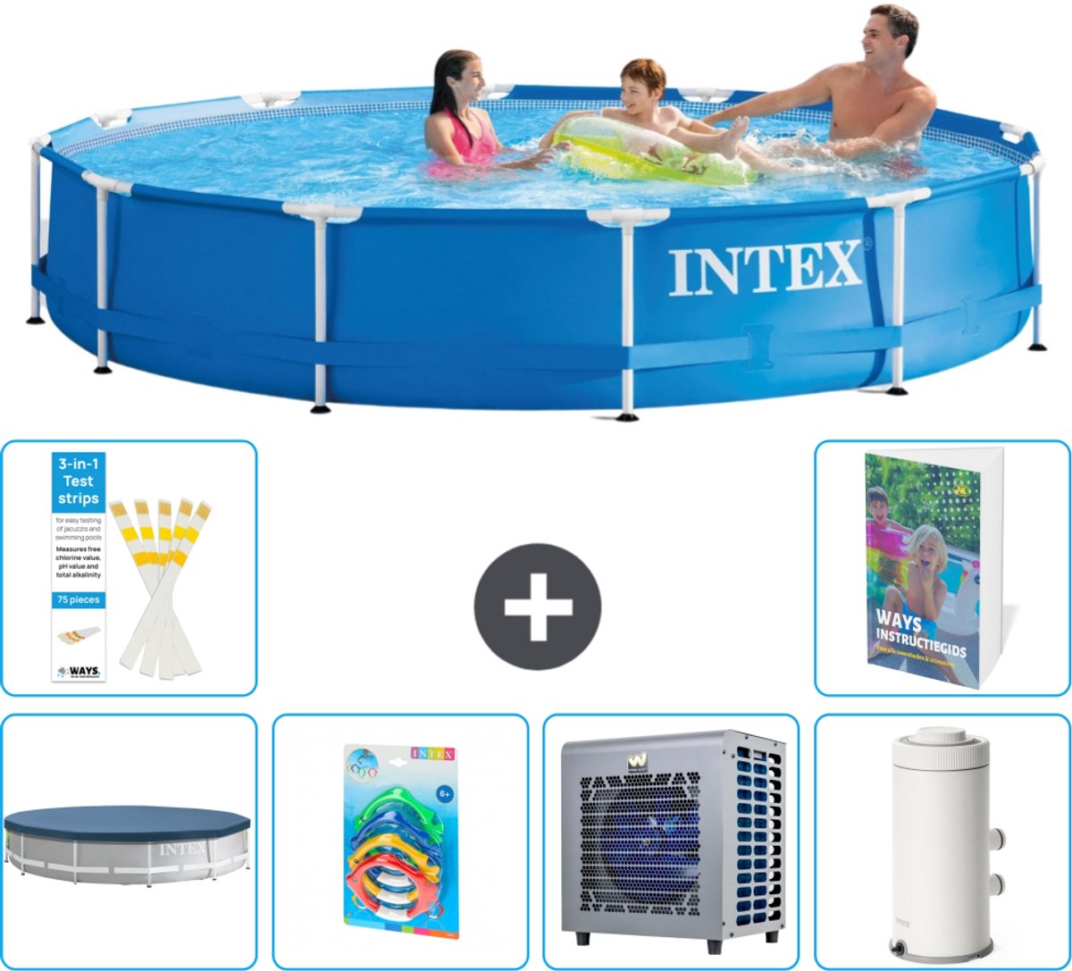 Intex Rond Frame Zwembad - 366 x 76 cm - Blauw - Inclusief Afdekzeil - Speelgoed - Warmtepomp - Zwembadfilterpomp - 7-delig