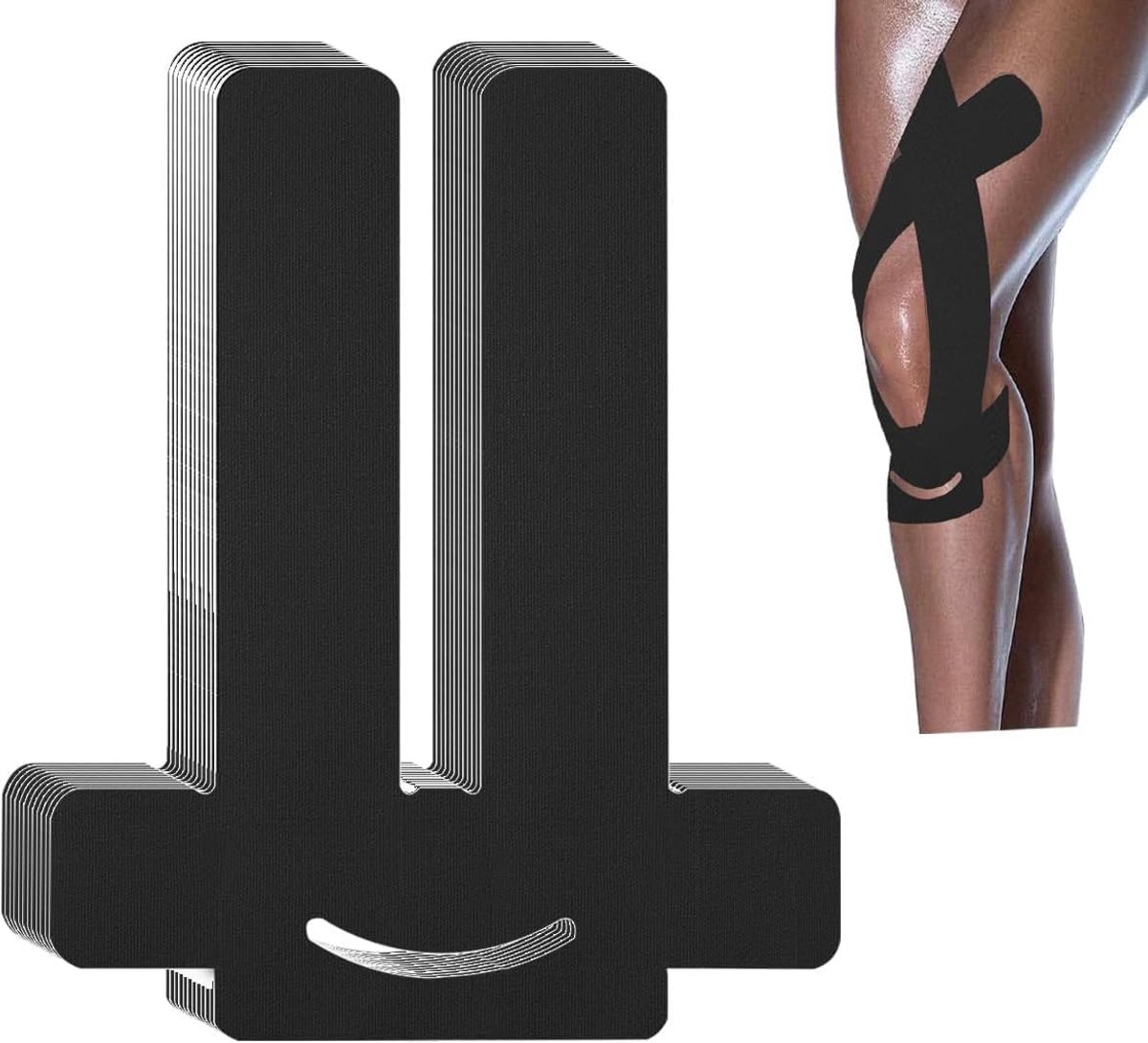 Tolvia Kinesiologietape Tape Knie - 10 Stuks - Kinesiotape voor Knie - Waterbestendige Sporttape - Hypoallergene Katoenen Knie Tape - Zwart