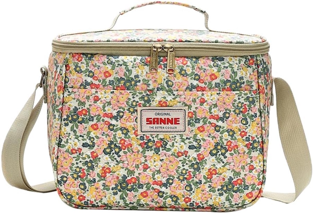 Geïsoleerde lunchtas voor dames, thermotas, picknicktas met bloemenpatroon, verstelbare schouderriem, waterdichte - ShopVlot