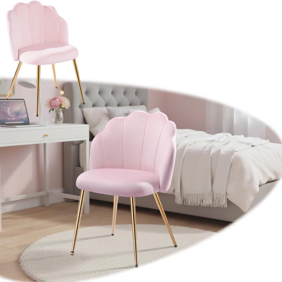 Zavio® Kaptafel Stoel - Make-up Stoel - Make-up stoel - Roze