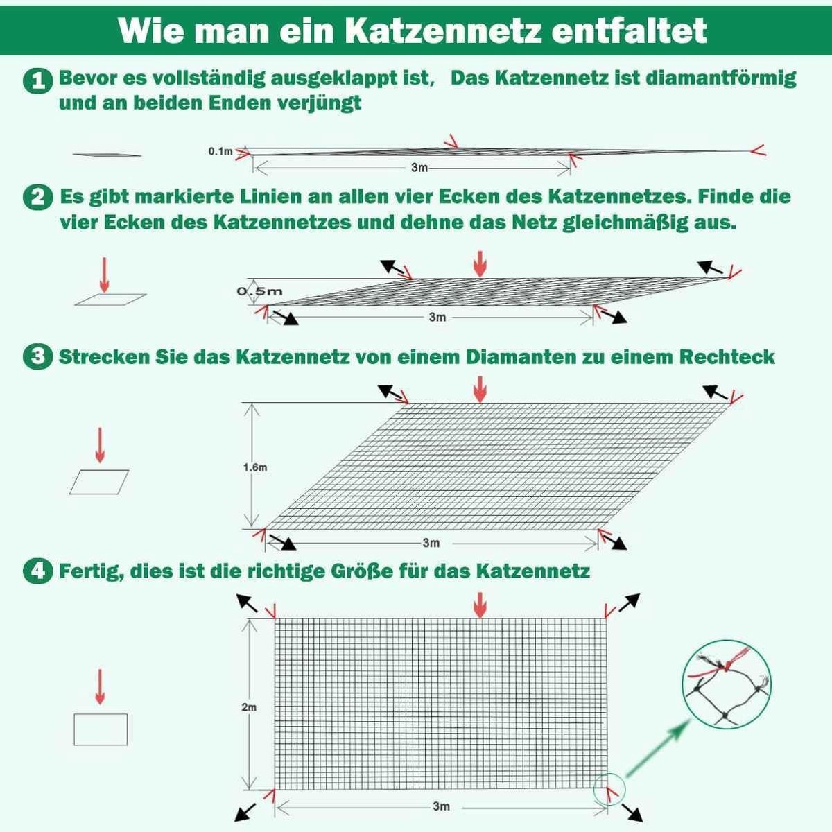 Kattennet voor Balkon - Zwart - Draadversterkt HDPE - UV-Bestendig - Voor Katten