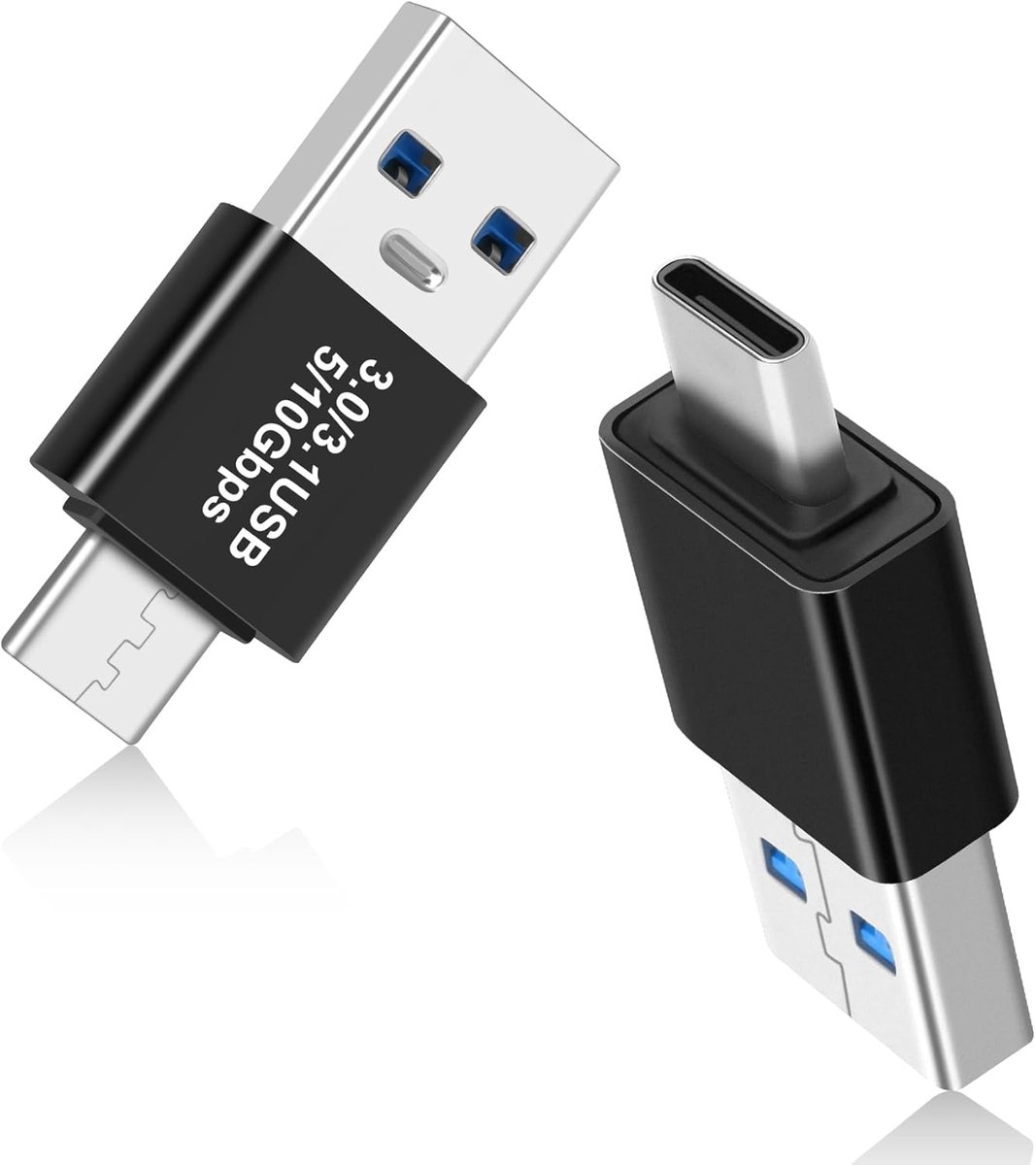 SnelShoppen - USB 3.0/3.1 Mannetje naar USB-C Mannetje Adapter (2-Pack), OTG 3.0/3.1 USB A naar Type-C Adapter, Snelle Gegevensoverdracht tot Gen2 10G