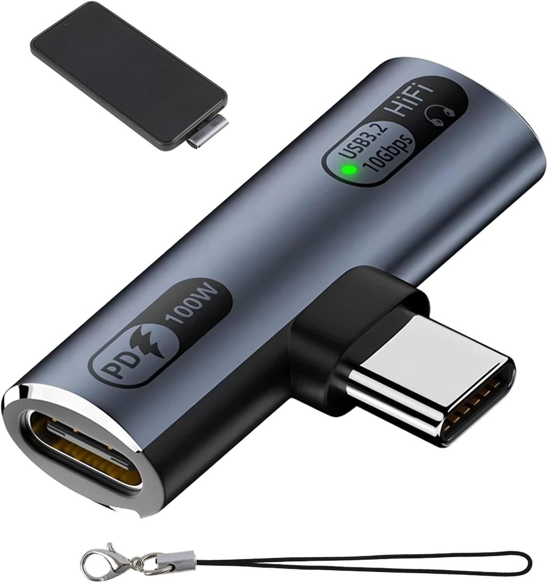 USB C Splitter 1 naar 2, Type C naar 2 Type C Jacks, 100W Snellader, 10Gbps Gegevensoverdracht en Audio OTG Adapter voor Smartphone, Tablet en Laptop