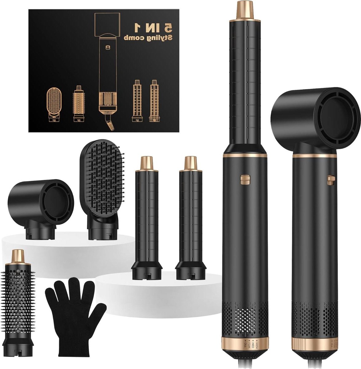 Haarstyler Set - Styler Borstel - Haar Stylen - Multifunctioneel - 26 x 6 x 20 cm - Zwart