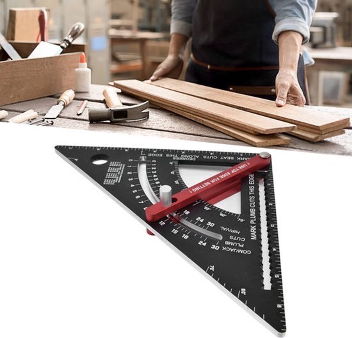 Verstelbare driehoekige liniaal, beweegbare driehoekige liniaal van aluminiumlegering, multifunctioneel houtbewerkingslay-outgereedschap, voor timmerwerk tekenliniaal
