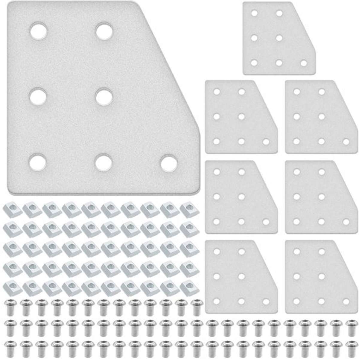 8 stuks 2040L Hoekbeugel Verbinding Plaat T Geperforeerde Accessoires 7-Gat 2040 Hardware Connector 2040 met T Moeren en Schroeven Zilver