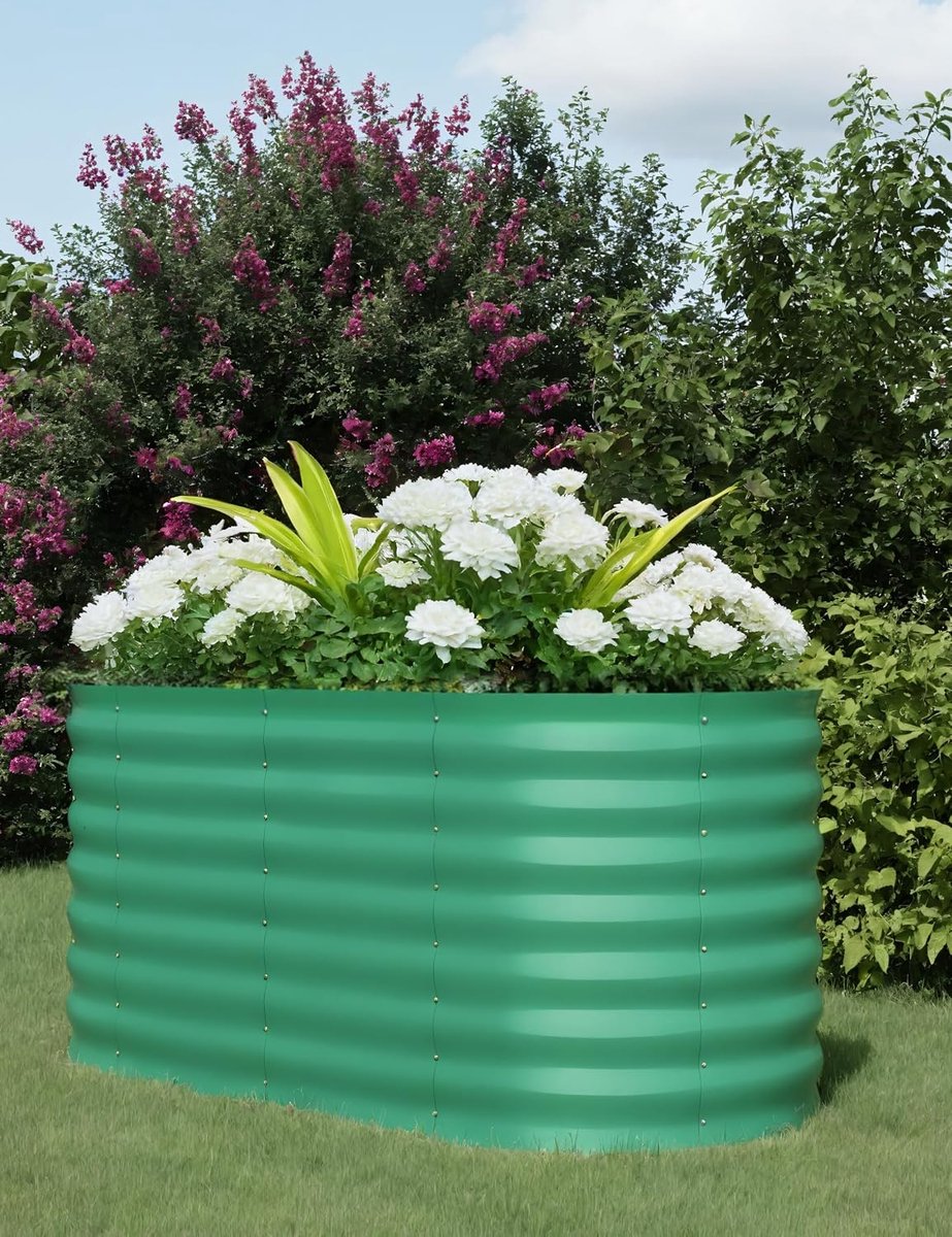 Gegalvaniseerde Moestuinbak Ovaal - Verhoogde Plantenbak Metaal 120 x 60 x 60 cm - Bodemloze Kweekbak met Versterkte Trekstang & Veiligheidsranden - Weerbestendig - groen