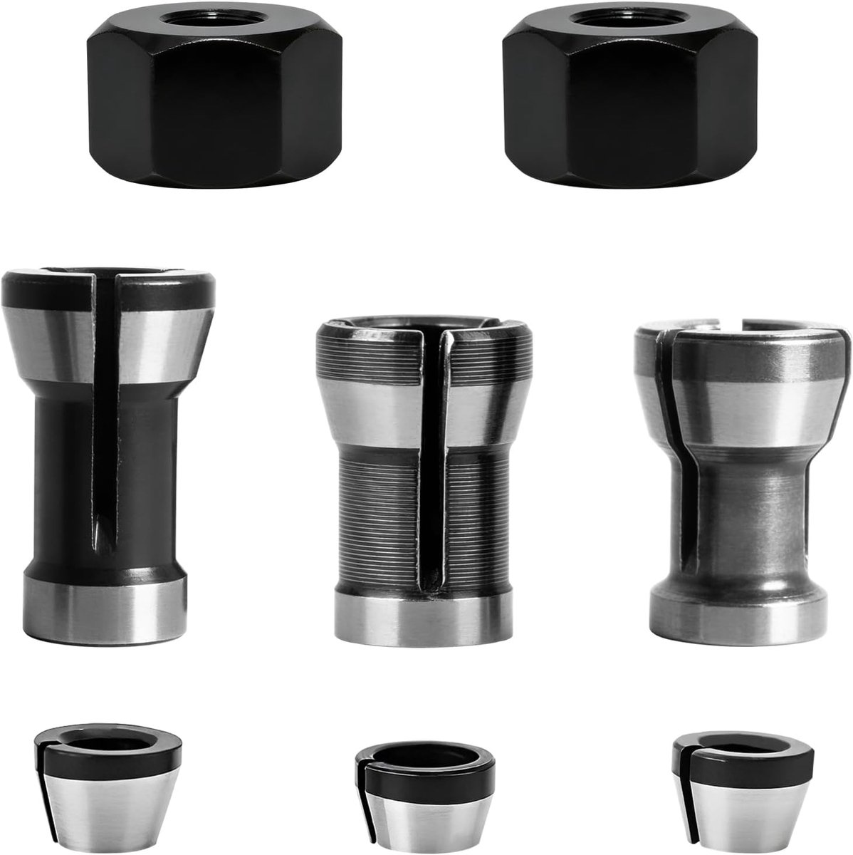 SnelShoppen - 8-delige Router Collet Accessoire Set, Collet Adapter, Freesaccessoires, 6 Klemadapters (6mm, 6,35mm, 8mm) + 2 Moeren voor Graveermachin