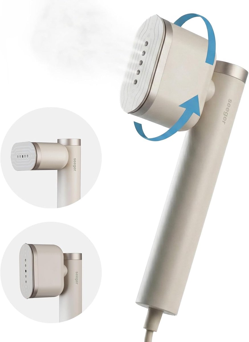 SnelShoppen - Garment Steamer met Stoom- en Strijkfunctie | 1200W, 20 seconden opwarmtijd, 90° draaibare kop, Compacte Handstomer, Beige voor Kleding,