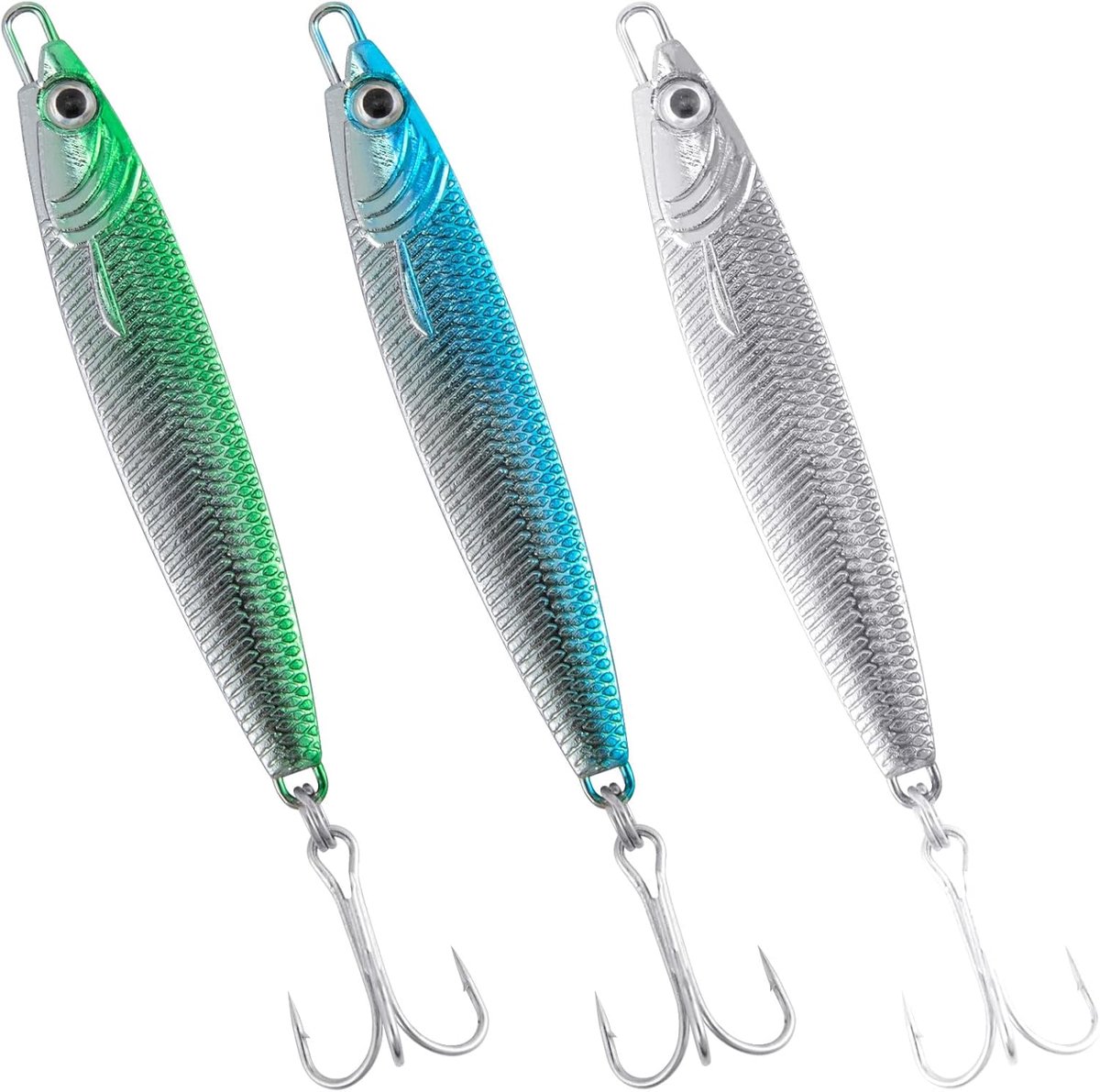 Dr.Fish Metal Zeevis Kunstaas Zilver Blauw/Groen/Zilver Minnow Lepel Kunstaas Set van 3 Zeevis Materiaal Makreel - ShopVlot