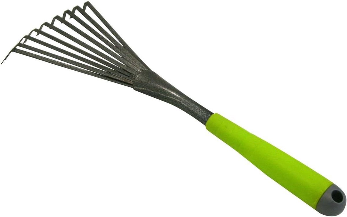 Kleine bezem zwart - gepoedercoate hark - vormvaste handgreep - ideaal voor tuinonderhoud - SnelShoppen