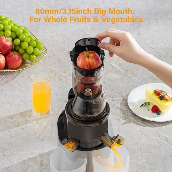 SnelShoppen - YUEWO Sapcentrifuge voor groenten en fruit, elektrische sapper met 80 mm vulschacht, hoge sapopbrengst tot 98%, gemakkelijk te reinigen, — afbeelding 3