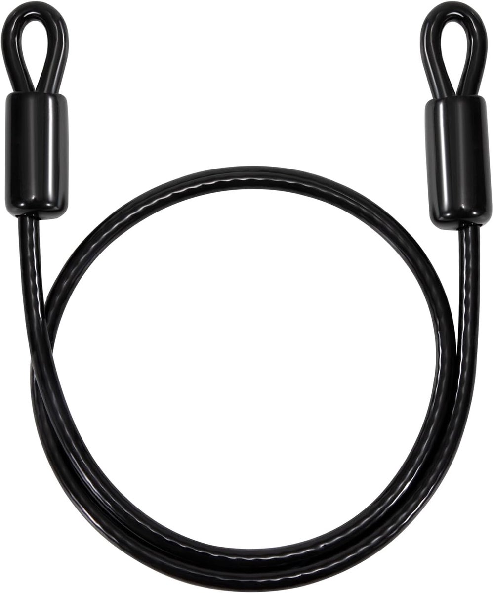 SnelShoppen - Loopkabel Stalen Kabel met Oogjes, Veiligheidskabel, 1 m Lang, 8 mm Dik, Kunststof Gecoat voor Kabelslot, Fietstrailer, Zwart