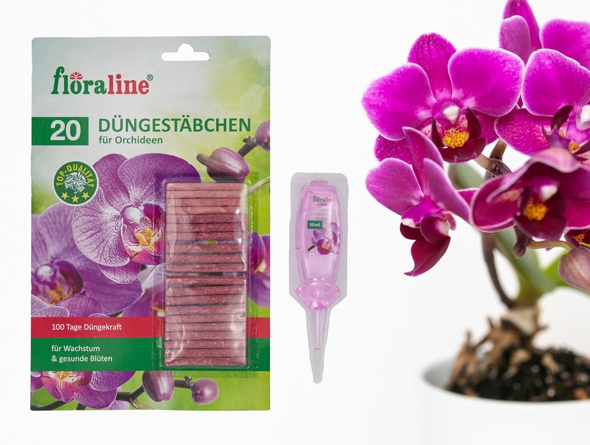 Orchideeënmest set van 20 staafjes - met vitaliteitskuur - voor langdurige bloemenpracht - gebruik voor gezonde groei - ShopVlot