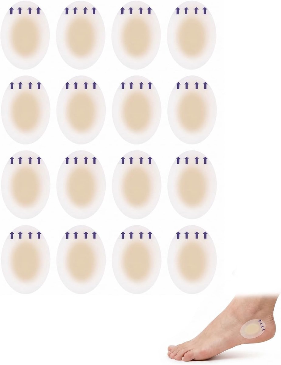 Blaaspleisters 16 stuks - Onzichtbare hydrocolloïde gelpads voor extra sterke bescherming en pijnverlichting bij wrijving op hiel, tenen en vingers.