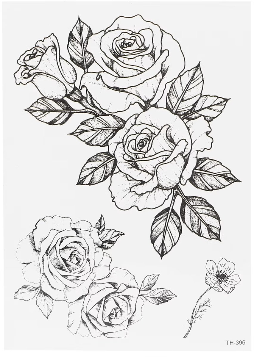 Temporary Tattoo Rozen (A5 formaat) [Neptattoo - Tijdelijke tatoeage - Nep Fake Tattoos - Water overdraagbare festival sticker henna outfit tattoo - Glitter tattoo - Volwassenen Kinderen Jongen Meisje]