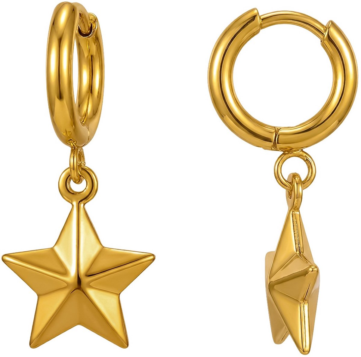 Joy Ibiza - ster oorbellen - ster bedel oorringen - 11 mm met klap scharnier sluiting - sterretje- ear party boho - bohemian style - chirurgisch staal - ip/pvd goldplated t43