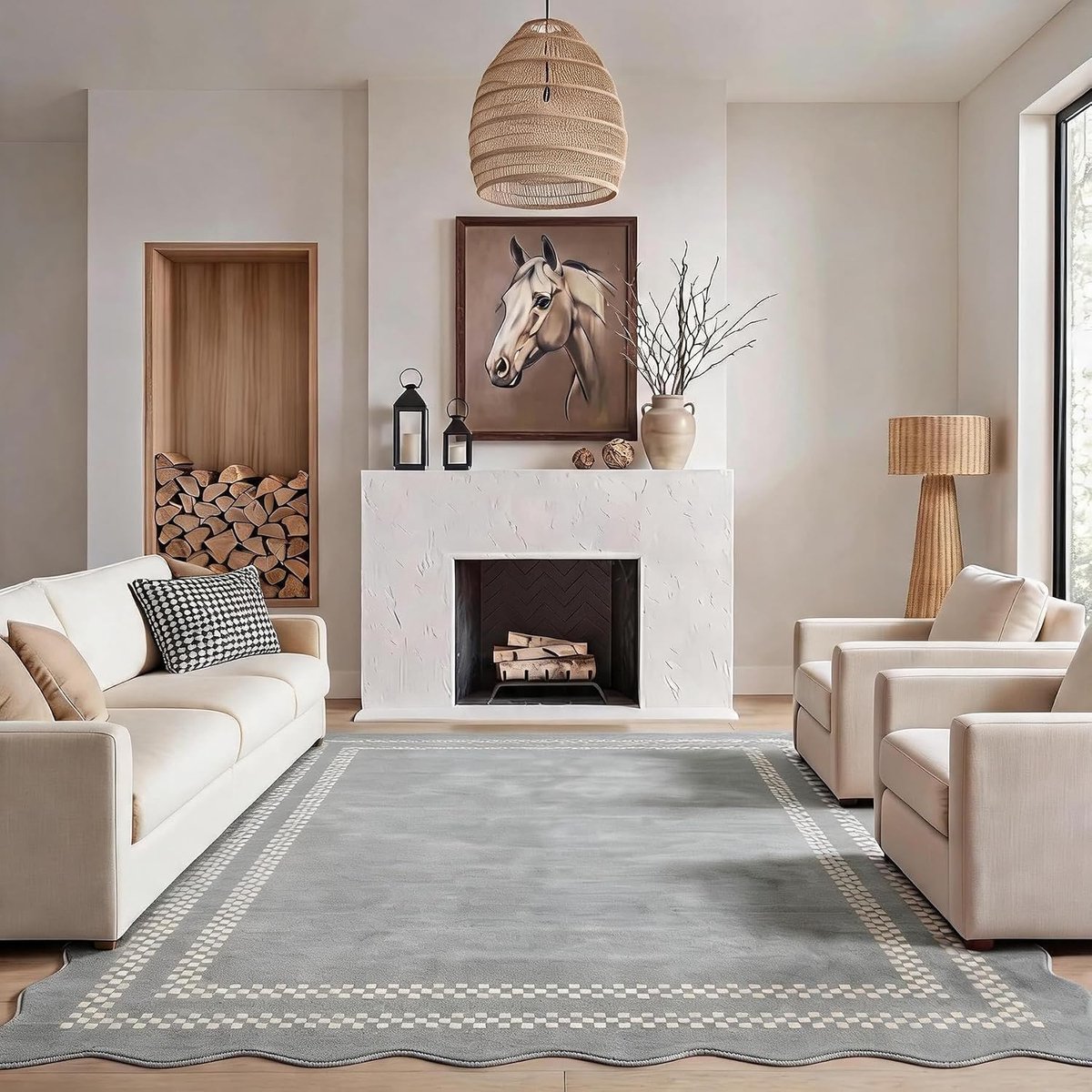 Tribesigns Vloerkleed - Laagpolig Wasbaar Fluffy en Zacht - Woonkamer Tapijt - Antislip onderkant - modern golfdesign – grijs– 200 x 300 cm