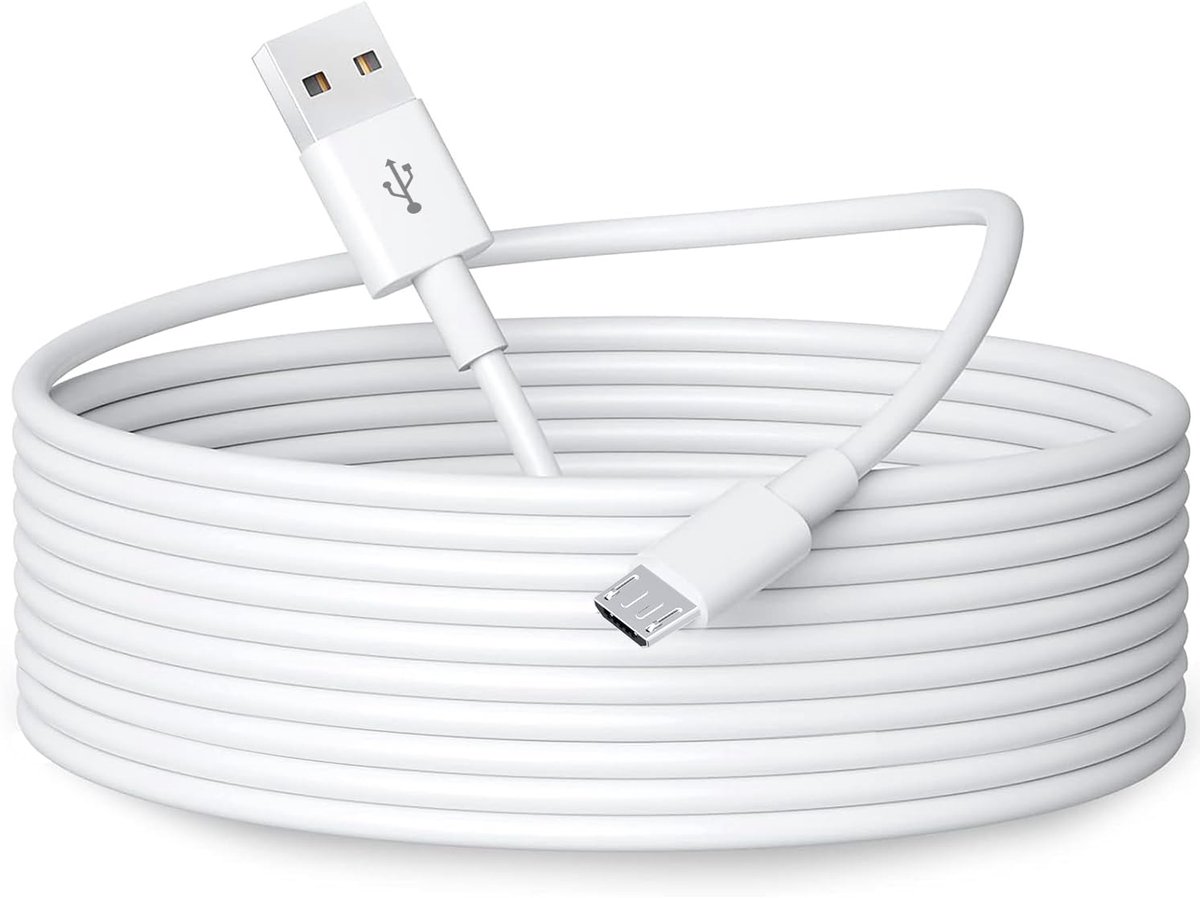 SnelShoppen - 3m Micro USB Power Extension Kabel voor Beveiligingscamera's, Duurzame USB A naar Micro USB Oplaadkabel en Gegevensoverdracht - Wit
