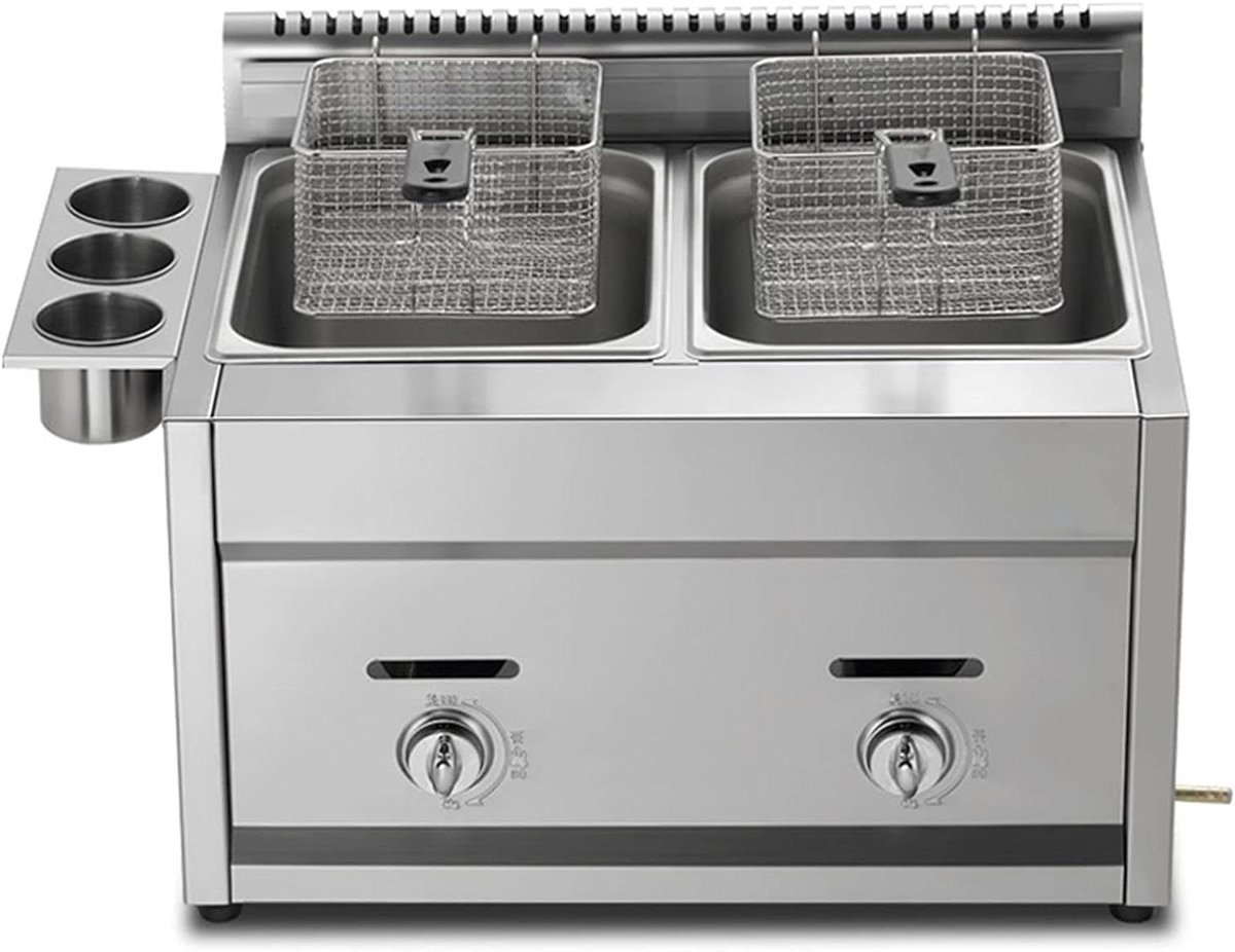 Commerciële Frituurpan - Dubbele Tank Friteuse - Thuis en Professioneel - Roestvrij staal constructie - 5-6 personen - Zilver