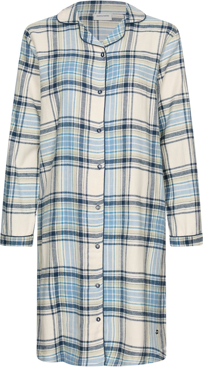 Pastunette - Nachthemd - Frosty Checks - Flanel Katoen - Doorknoop - Blauw - Geruit - Maat 36