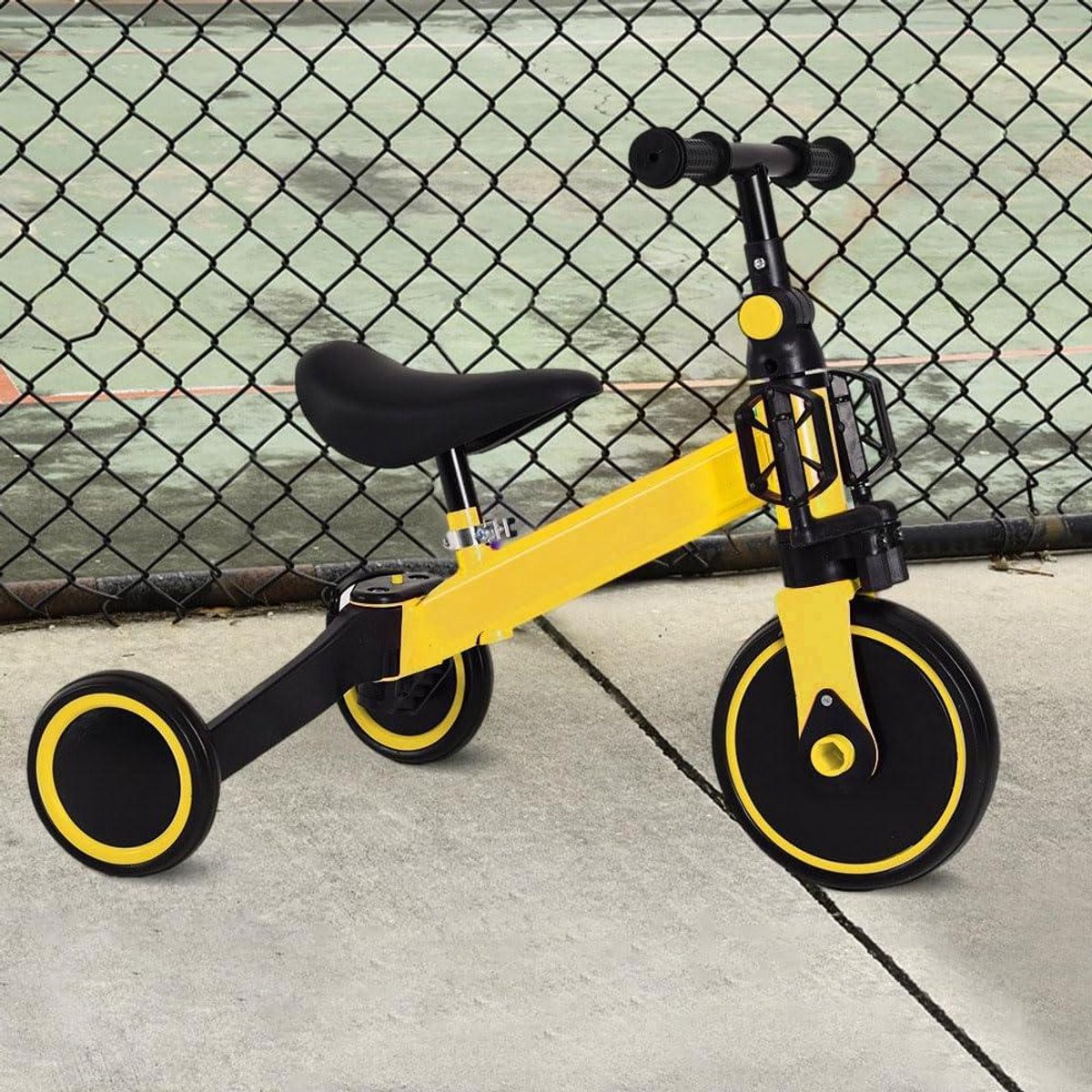 Loopfiets Kinderen - Driewieler Peuter - Leren Balanceren - Opvouwbare Voetsteunen - 42x60x49CM - Geel