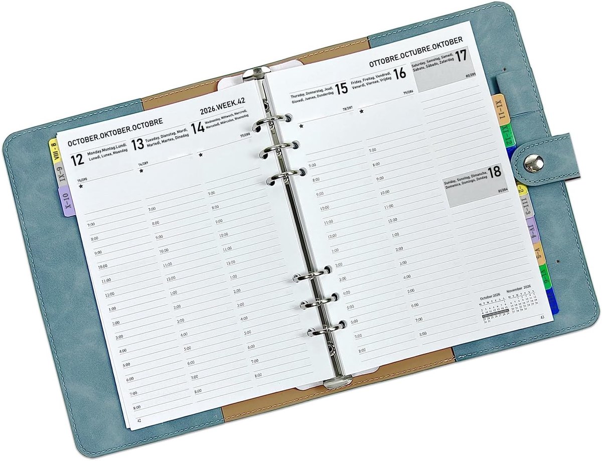 Weekplanner A5 navulbaar - PU-leer omslag - verticale lay-out 7-20 - handig voor organisatie - SnelShoppen