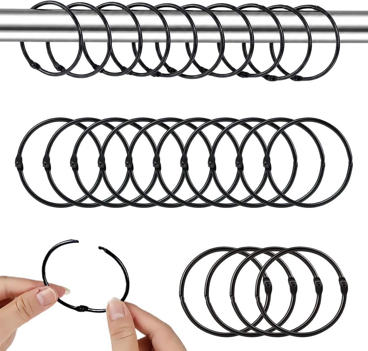 Gordijnringen 50mm - metalen ringen - zwart - ideaal voor doucheringen - ShopVlot