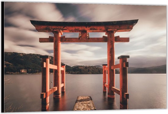 Dibond –Japanse Torii– 90x60cm Foto op Dibond;Aluminium (Wanddecoratie van metaal)