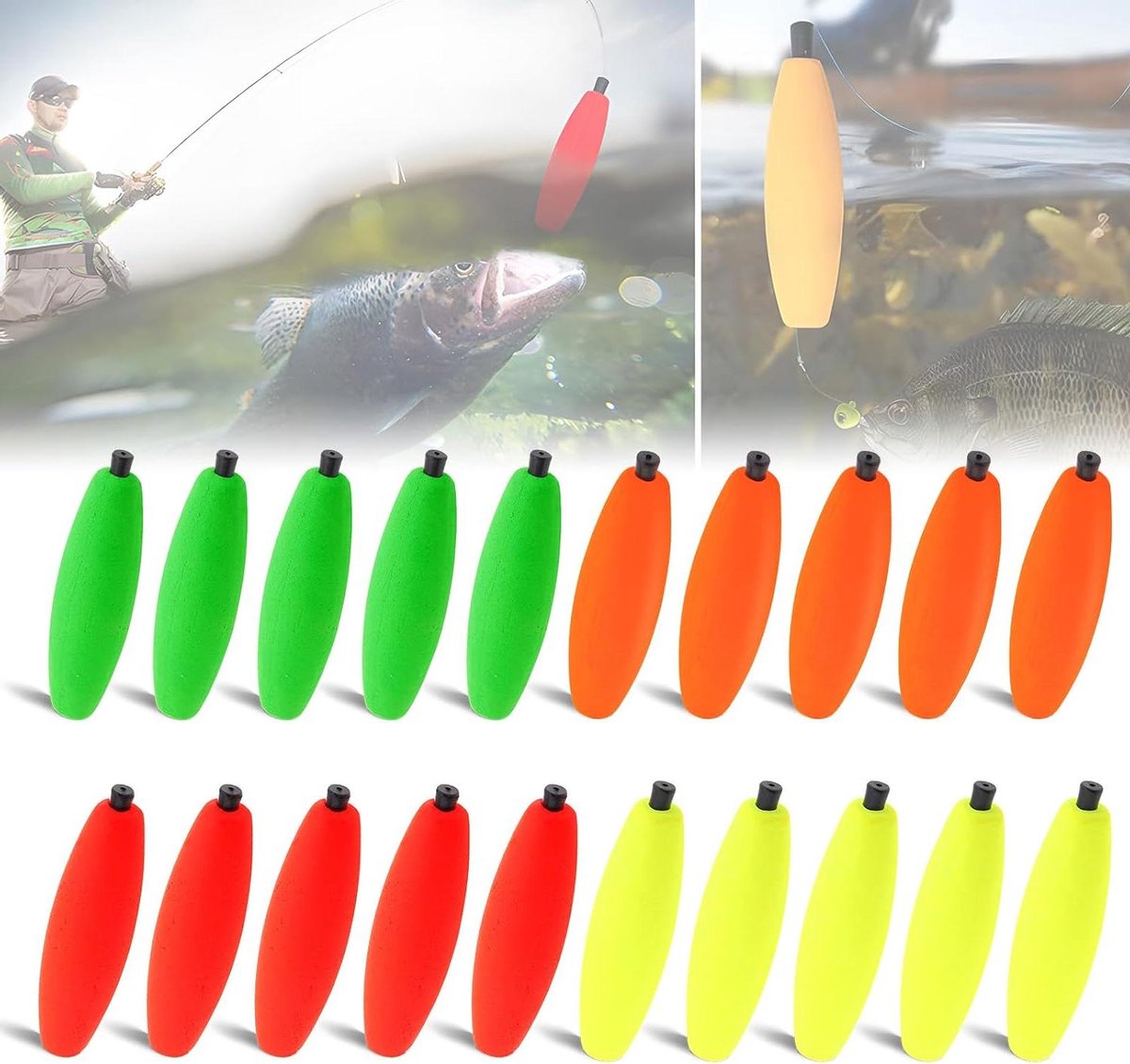 Visloodjes - Dobbers Vissen - Vissen Vangen - Hoge Dichtheid Schuim - 2.8 inch - Geel Oranje Groen Rood