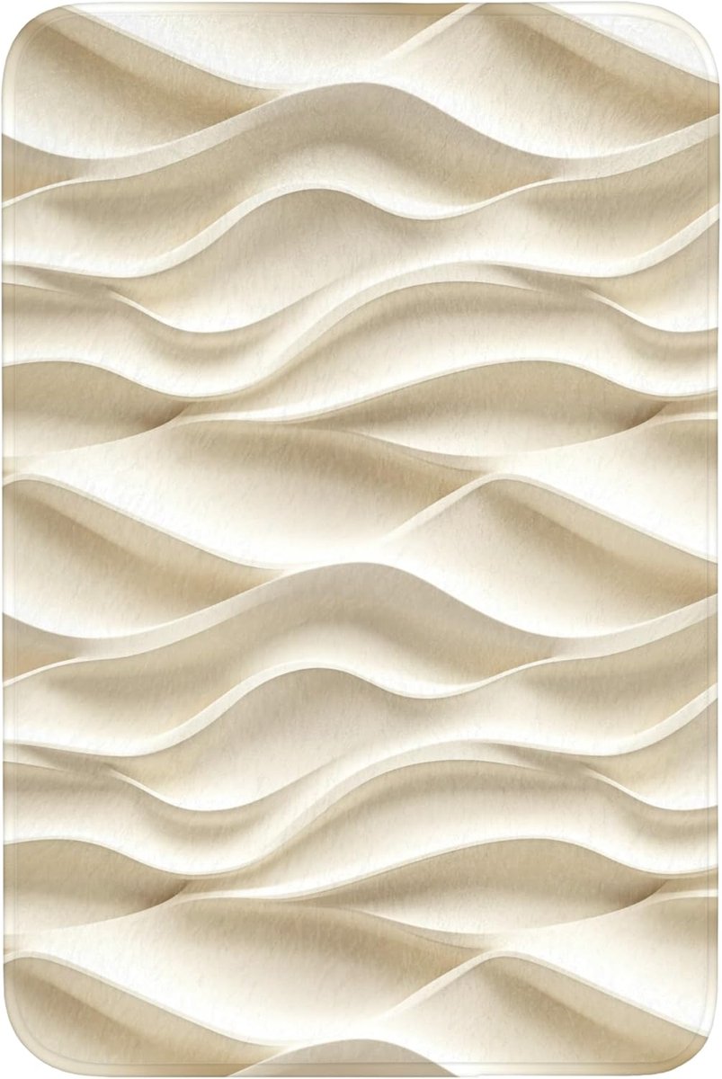 SnelShoppen - Badmat Rechthoekig 60x90cm Antislip Toilet Memory Foam Wasbaar Zacht Badkamer Accessoires Badmat Washable Lijnen - Golvend - Crème