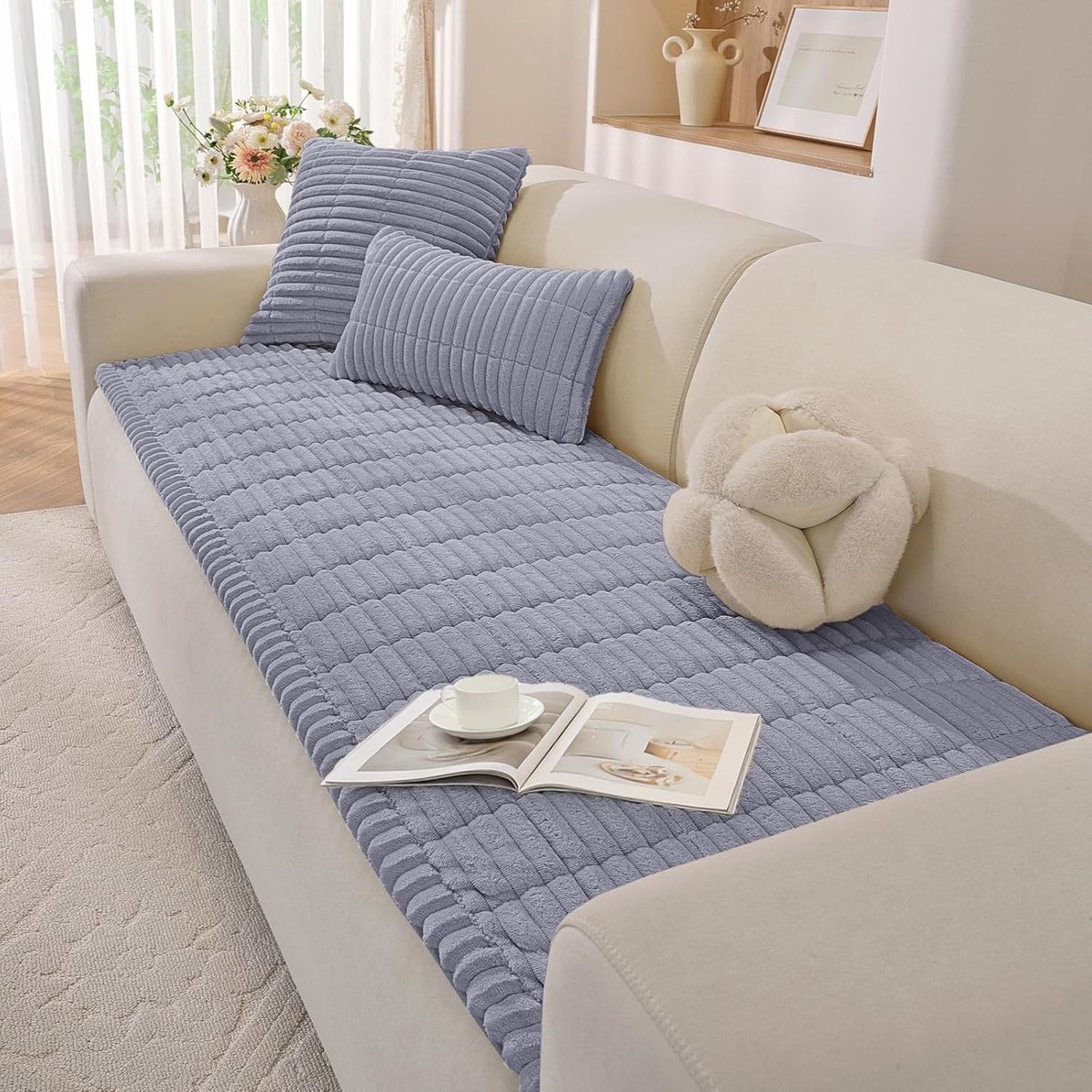Stijlvolle en Antislip Hoes voor L-vormige Bank, Bescherming voor Woonkamermeubels, Geschikt voor 1/2/3/4 Zits Sofas, Lichtgrijs, 70x180cm