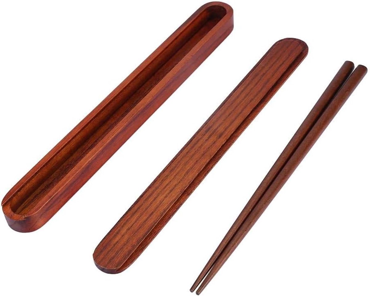 SnelShoppen - Houten Sushi Chopsticks Set, Uittrekbare Houder, Keukenaccessoires, Diepe Houtkleur, Ideaal voor Feesten en Dagelijks Gebruik