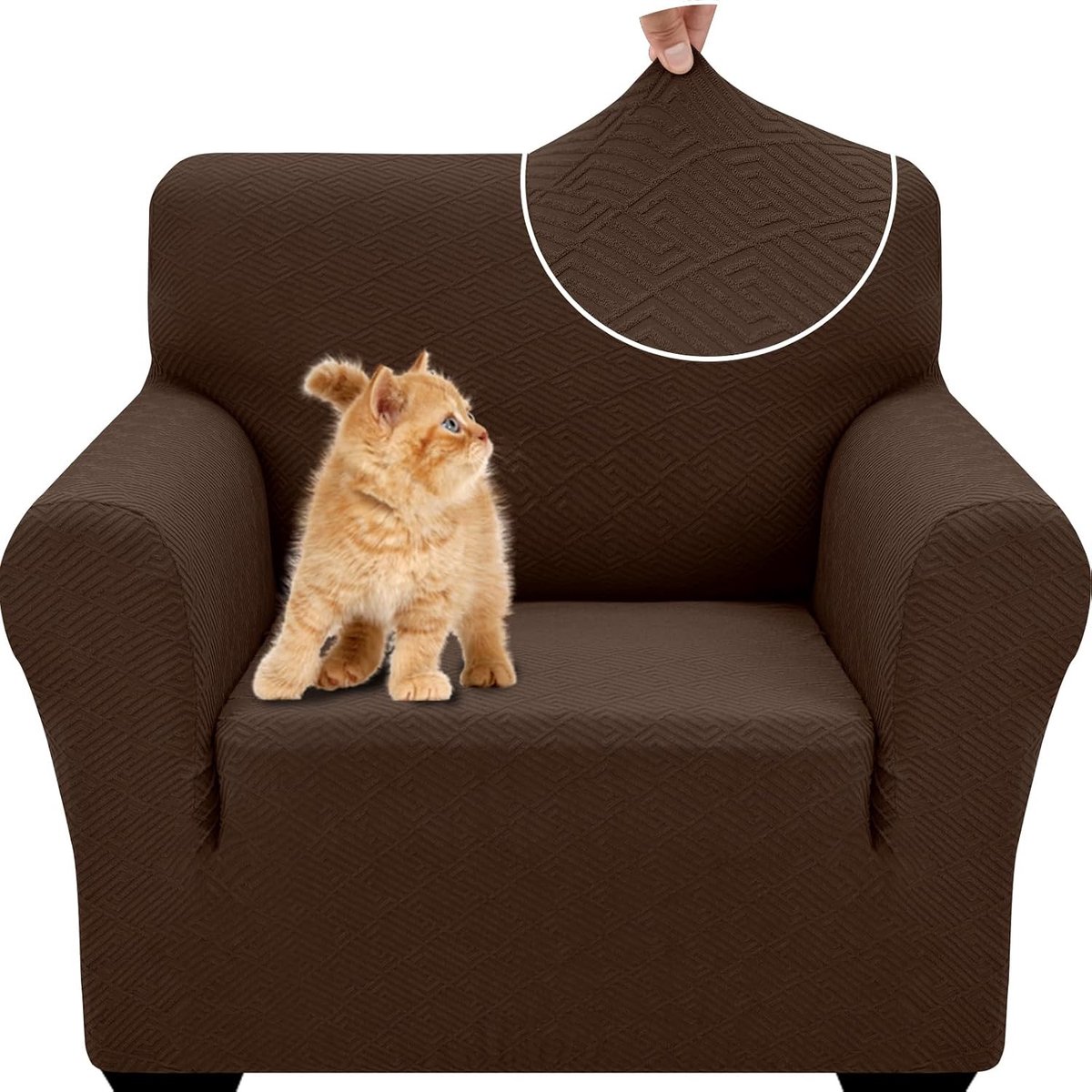 Elastische Stretch Bankhoes 1 Zit voor Woonkamer, Krasbestendige Sofahoes met Anti-slip Schuim, Universele Rekbare Meubelhoes in Beige, 3 Stuks