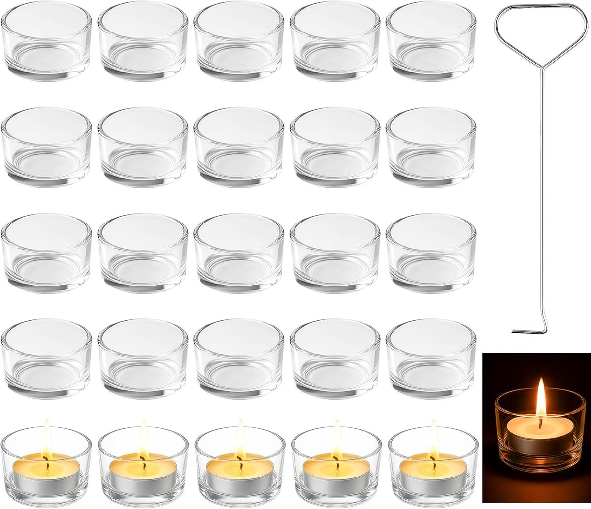 Ferenando 18 Stuks Theelichthouders Glas met Lontenknipper, 4.5cm x 2.5cm - ShopVlot