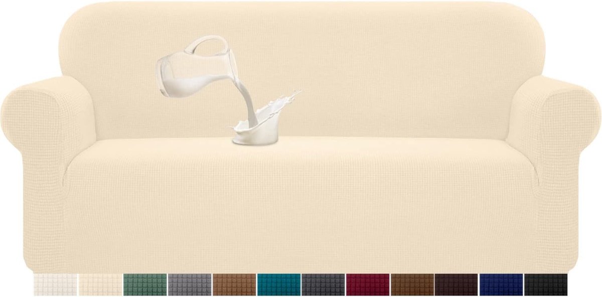 Stretchwaterdichte Sofabescherming van Spandex Jacquard, Elastische en Antislip Hoes voor 3-Zits Bank in Beige