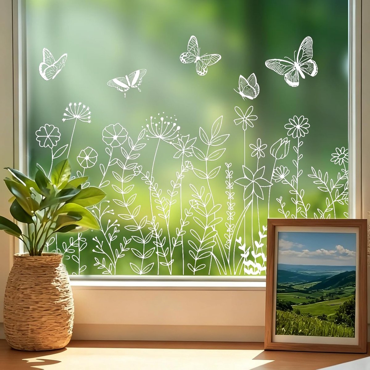 SnelShoppen - Zomer Raamstickers Bloemen en Vlinders Zelfklevende Raamdecoratie voor Woonkamer, Kinderen, Kantoor - Venster Stickers voor Glazen Deure