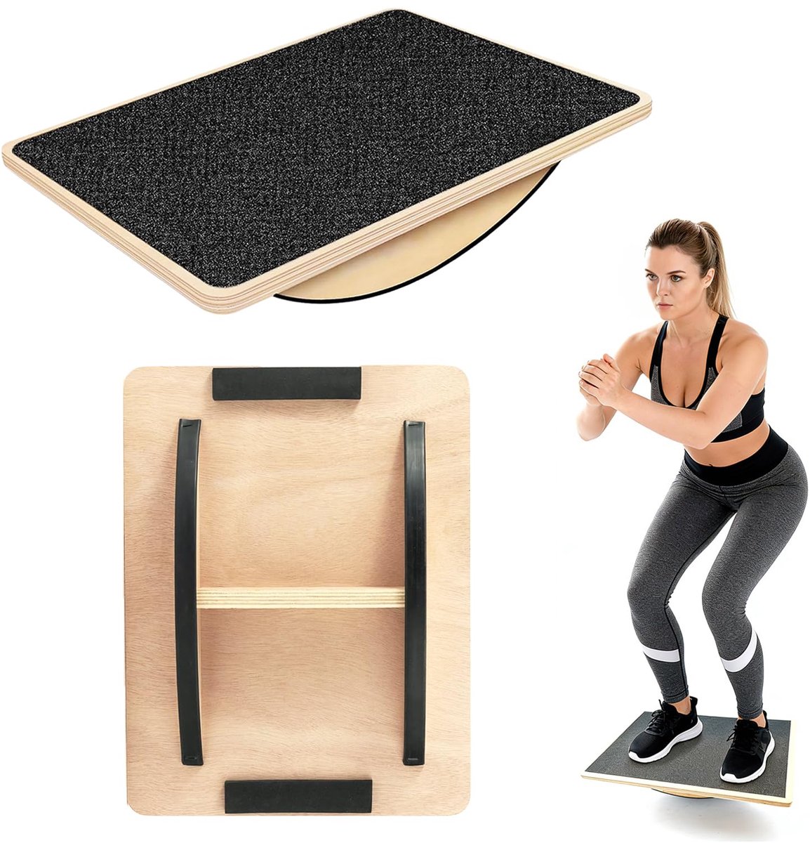 SnelShoppen - Balansplank Hout 40 x 30 cm - Sportbalansbord voor Enkeltraining, Oefeningen en Lichaamsbalans, Wiebelplank voor Thuis en Fitness