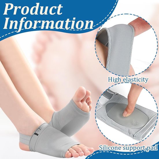 Ondersteunende orthese met dubbele boogsteun en gelkussen voor platvoeten en fasciitis, unisex, grijs, ideaal voor comfort en stabiliteit — afbeelding 2
