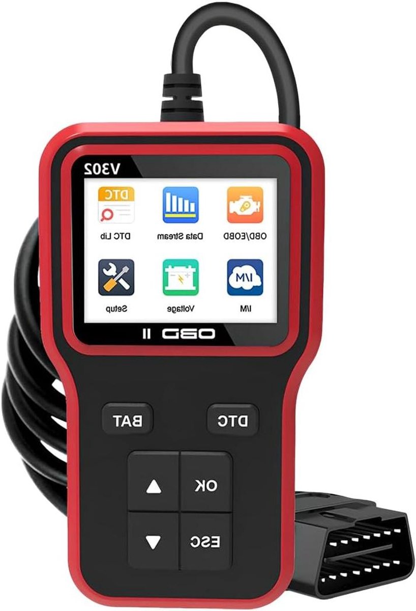 OBD2 Scanner - Auto Diagnose Tool - Voertuigonderhoud - Met Batterijtester - Universele Pasvorm - Zwart Rood
