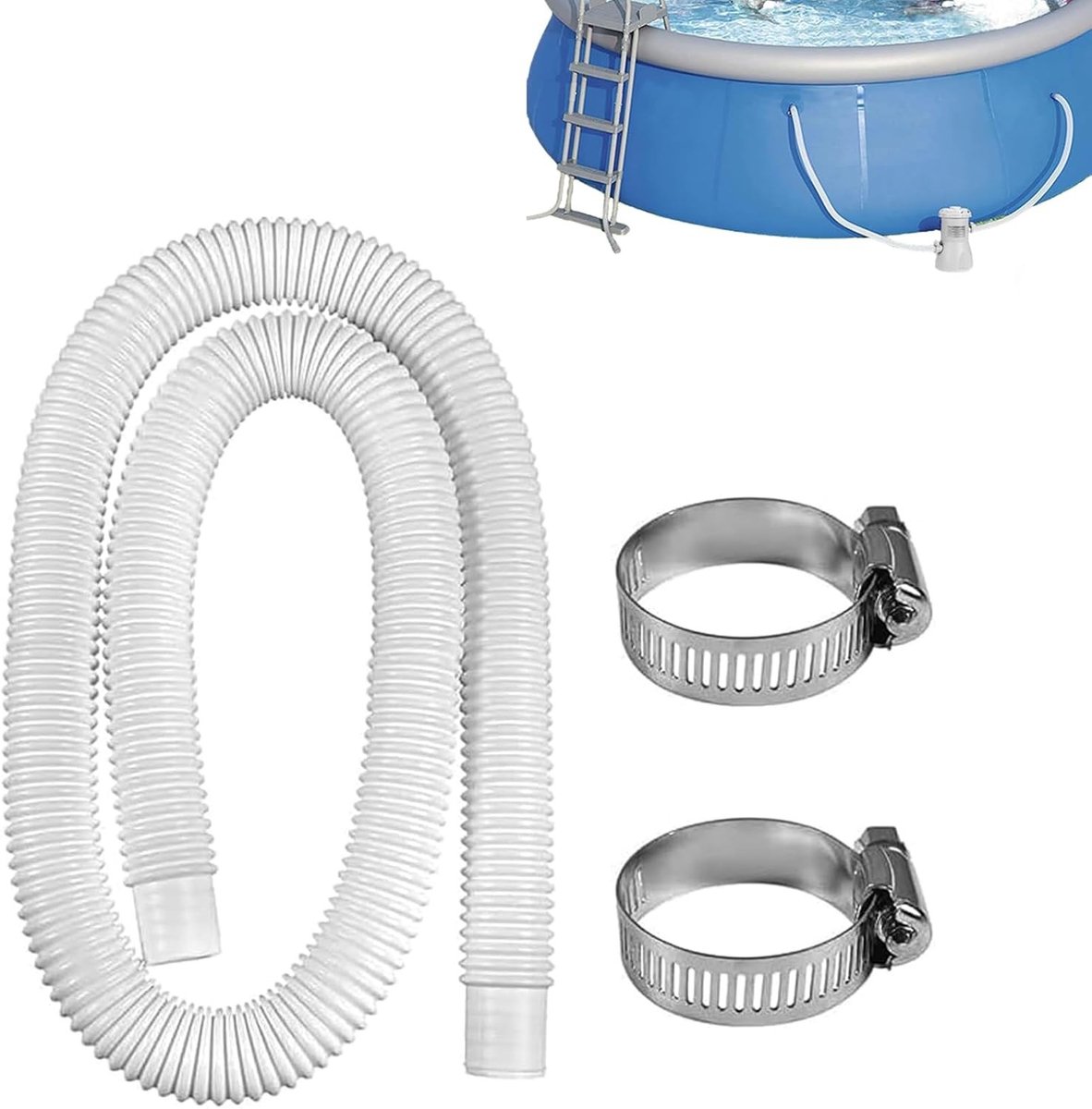 SnelShoppen - 32mm Vervangingsslang voor Zwembad, Bovenliggende Zwembadslang, Flexibele Polyethyleen Slang met 2 Metalen Klemmen, Geschikt voor Spa's,