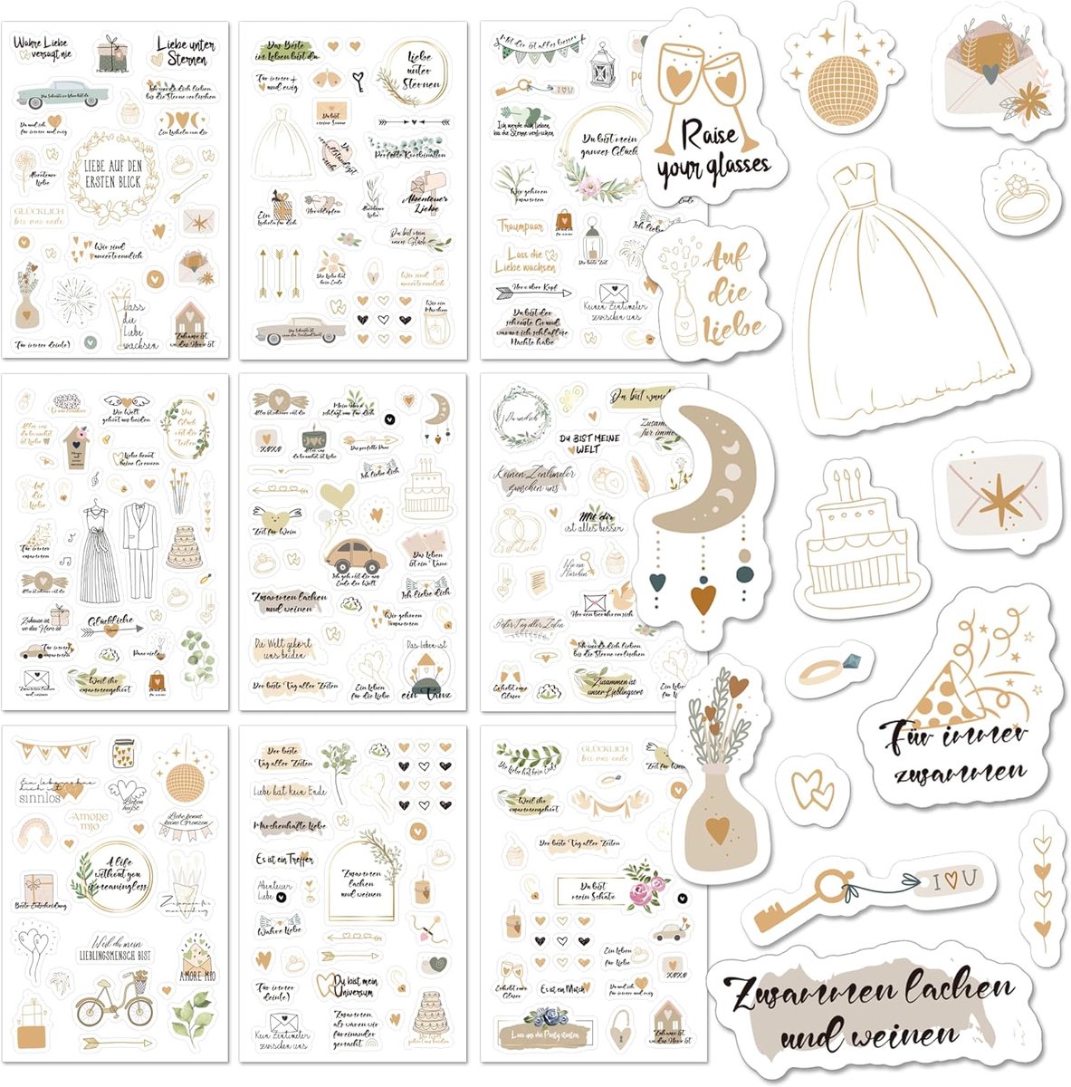 Trouwen gastenboek stickers - 180 hartjes stickers - 9 pagina's creatief ontwerp - voor fotoalbum - ShopVlot