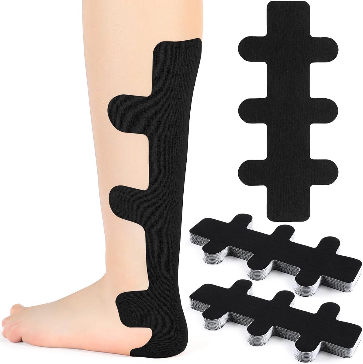 BOTC Kinesiotape Achillespees - Zwart - 10 Stuks - Voorgesneden Achillespeestape - Elastische Sporttape van Katoen