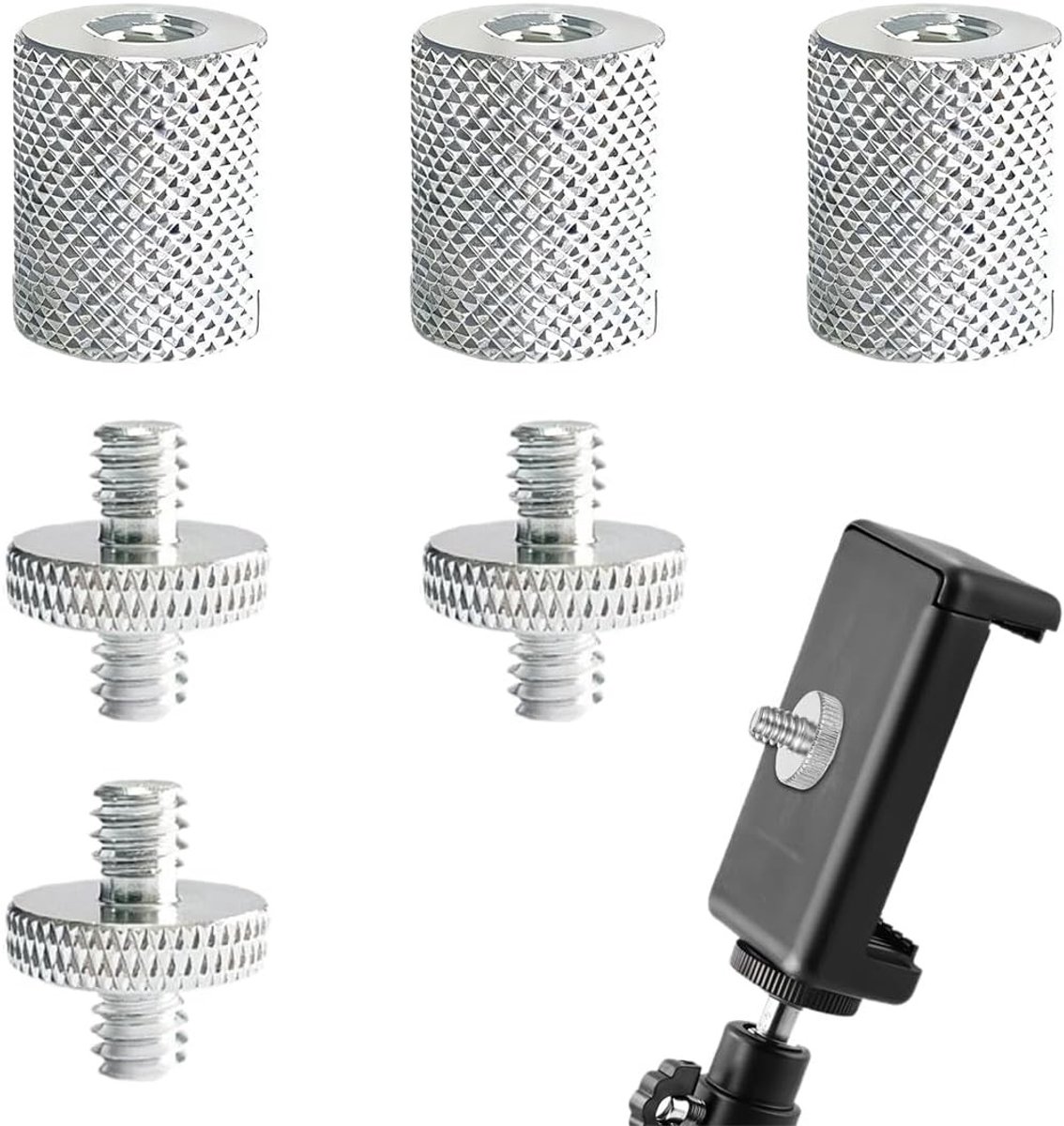 Statiefadapters 6 Stuks - Schroefadapters - Camera Montage - Aluminium Legering - 1/4 Inch - Zilver